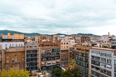 Exterior view of old architecture in central part of barcelona, spain. colorful houses, buildings.