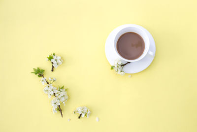 Directly above shot of tea cup on table