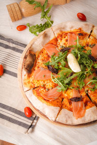 Close-up of pizza on table