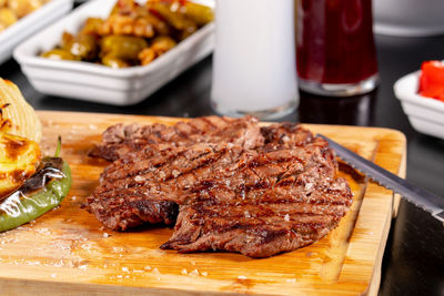 Close-up of food served on table