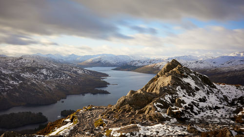 Scenic view of snowcapped mountains against sky