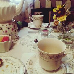 Close-up of coffee cup on table
