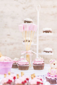 Close-up of cupcakes and marshmallows