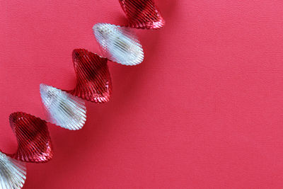 High angle view of decoration on red table