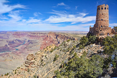 Secenic view overlooking the grand canyons south rim at desert view watchtower in arizona. 