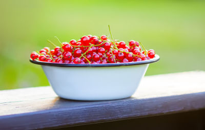 Close-up of strawberries in bowl on table