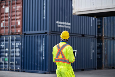 Rear view of man working