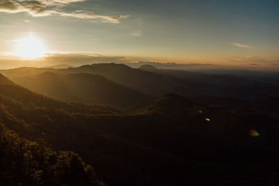 Scenic view of mountains against sky during sunset