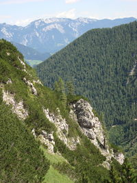 Scenic view of land against mountains