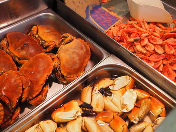 High angle view of seafood in container