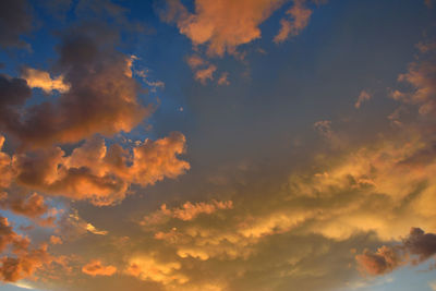 Colorful altocumulus clouds on blue sky background with sunrise.