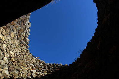 Low angle view of castle against clear blue sky