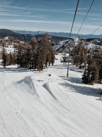 Snow covered landscape against sky