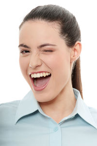 Portrait of smiling man against white background