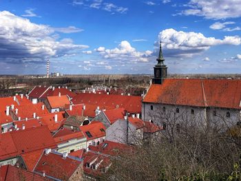 High angle view of townscape against sky