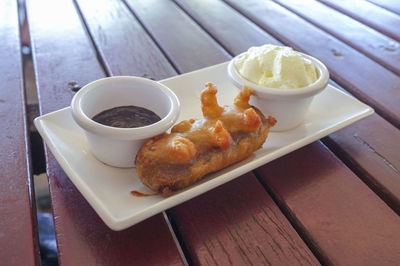 Close-up of served food in plate