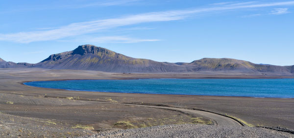 Scenic view of landscape and mountains against sky