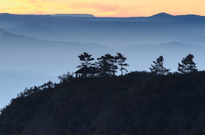 Silhouette tree against mountain range