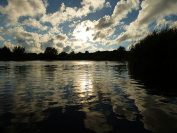 Scenic view of lake against sky during sunset