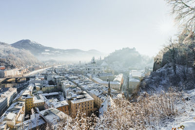 High angle view of townscape against sky