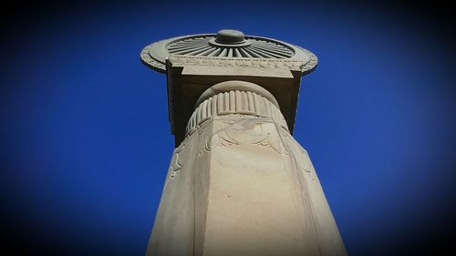 Low angle view of clock tower against clear sky