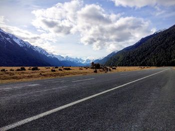 Road by landscape against sky