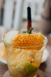 Close-up of drink in glass on table