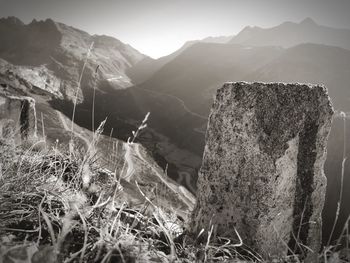 Panoramic view of rocks and mountains against sky