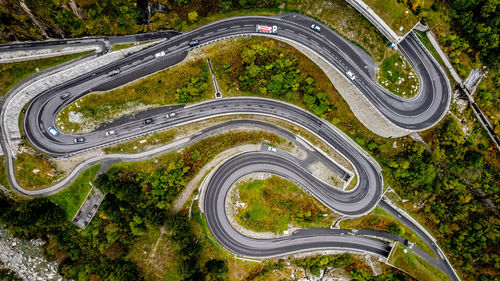 High angle view of  winding road in the alps