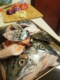 High angle view of fish in plate