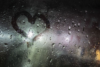 Full frame shot of raindrops on glass window