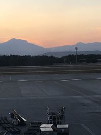 Scenic view of mountains against sky during sunset