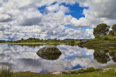 Scenic view of lake against sky
