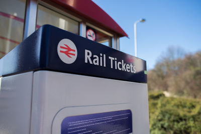 Close-up of information sign