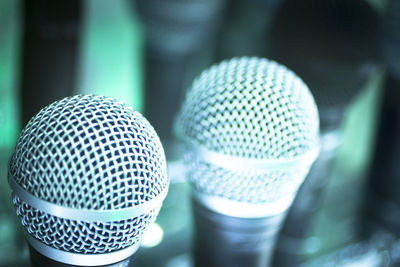 Close-up of microphones in studio