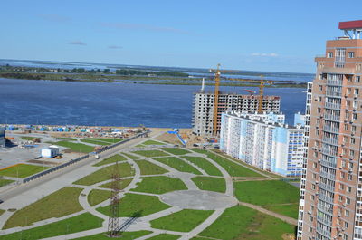 High angle view of buildings in city