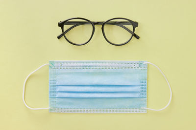 High angle view of eyeglasses on table