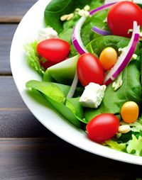 High angle view of salad in plate on table