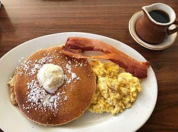 Close-up of breakfast served on table
