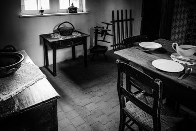 Tables and chairs in building