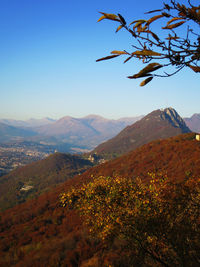 Scenic view of mountains against clear sky