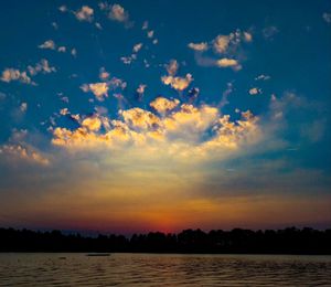 Scenic view of calm lake at sunset