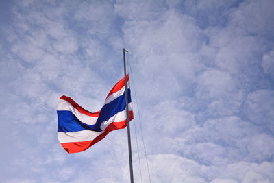 Low angle view of flag against sky