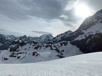 Scenic view of snowcapped mountains against sky