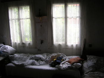 View of messy bed