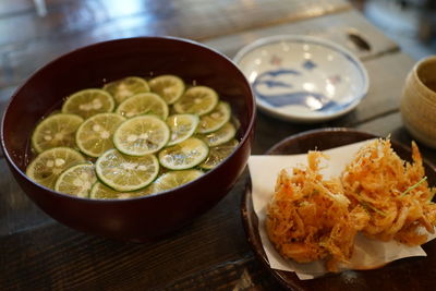 Japanese citrus buckwheat noodles and mixed-vegetable tempura