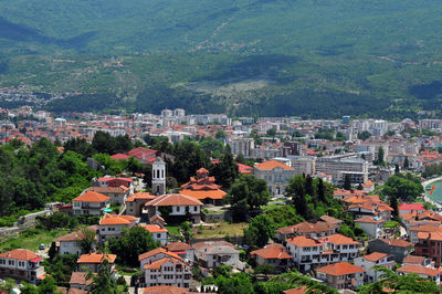 High angle view of buildings in city