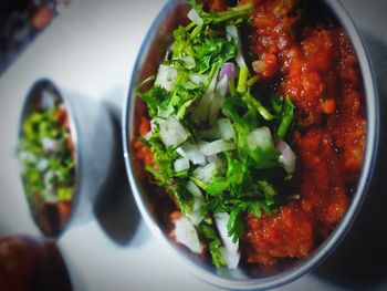 High angle view of meal served in bowl