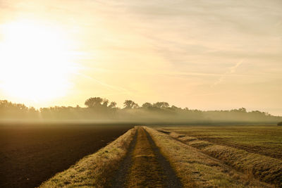 Scenic view of field against sky during sunset