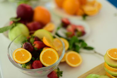Close-up of fruits served on table
